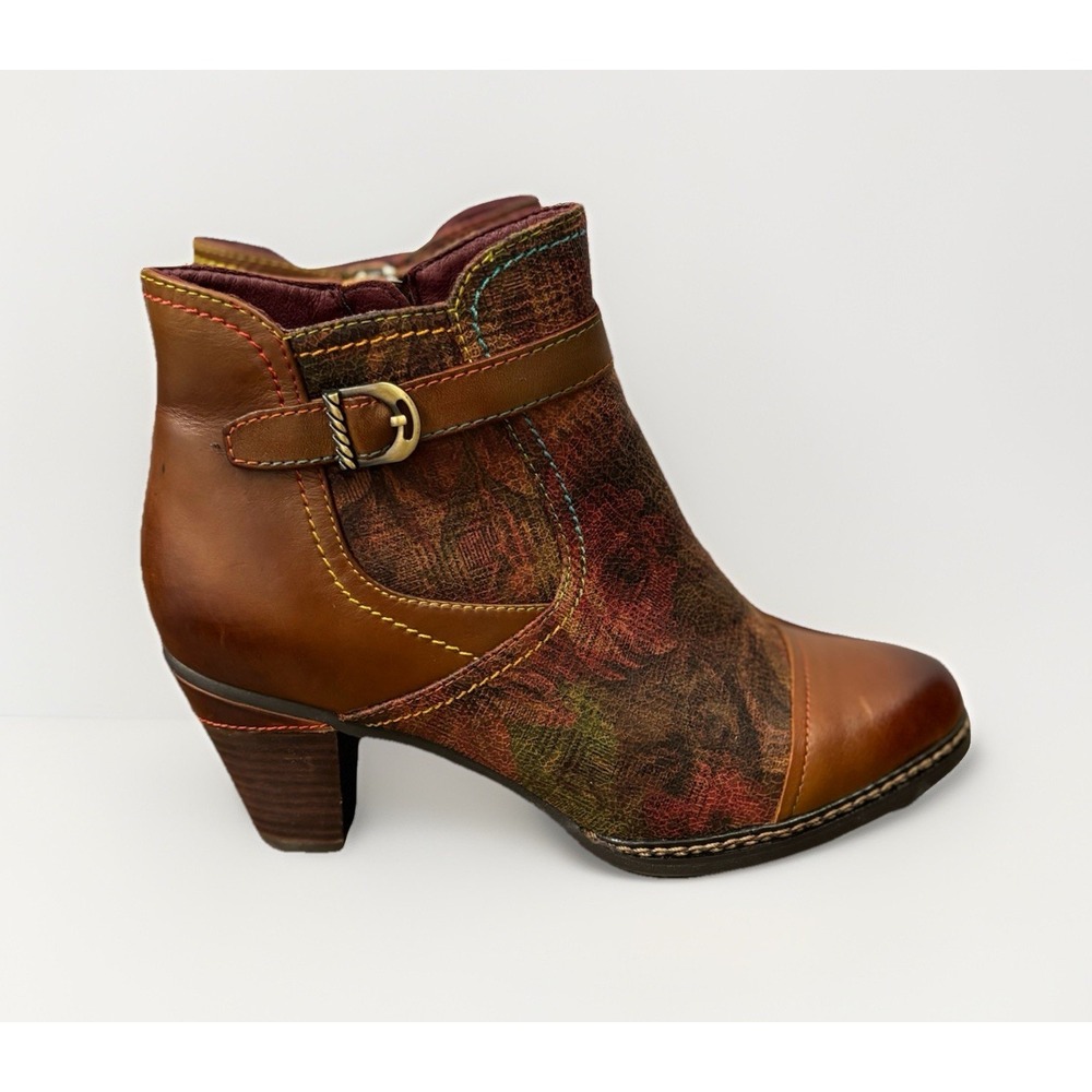 Spring Step L'Artiste Captivate Leather Ankle Boots Floral Western Boho 40 US 9